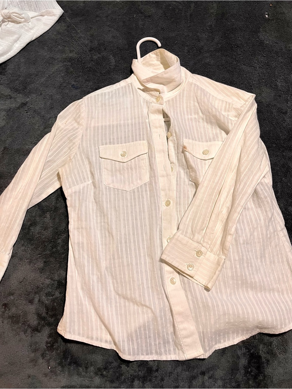 Women's Ivory Striped Button-Down Shirt with Chest Pockets